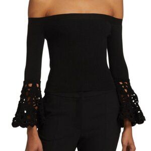 Oscar de la Renta Off The Shoulder Embroidered Silk Top